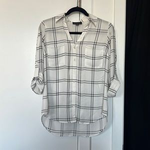 Fortune + Ivy White Plaid Semi Sheer Button Down Shirt — Size S